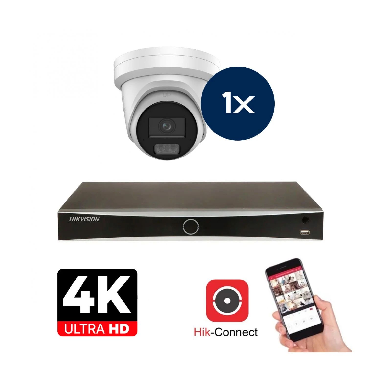 Set di telecamere Hikvision - 1x Colorvu 3.0 - Torretta - 8MP (4K) - Audio en Microfoon - IP - Bianco