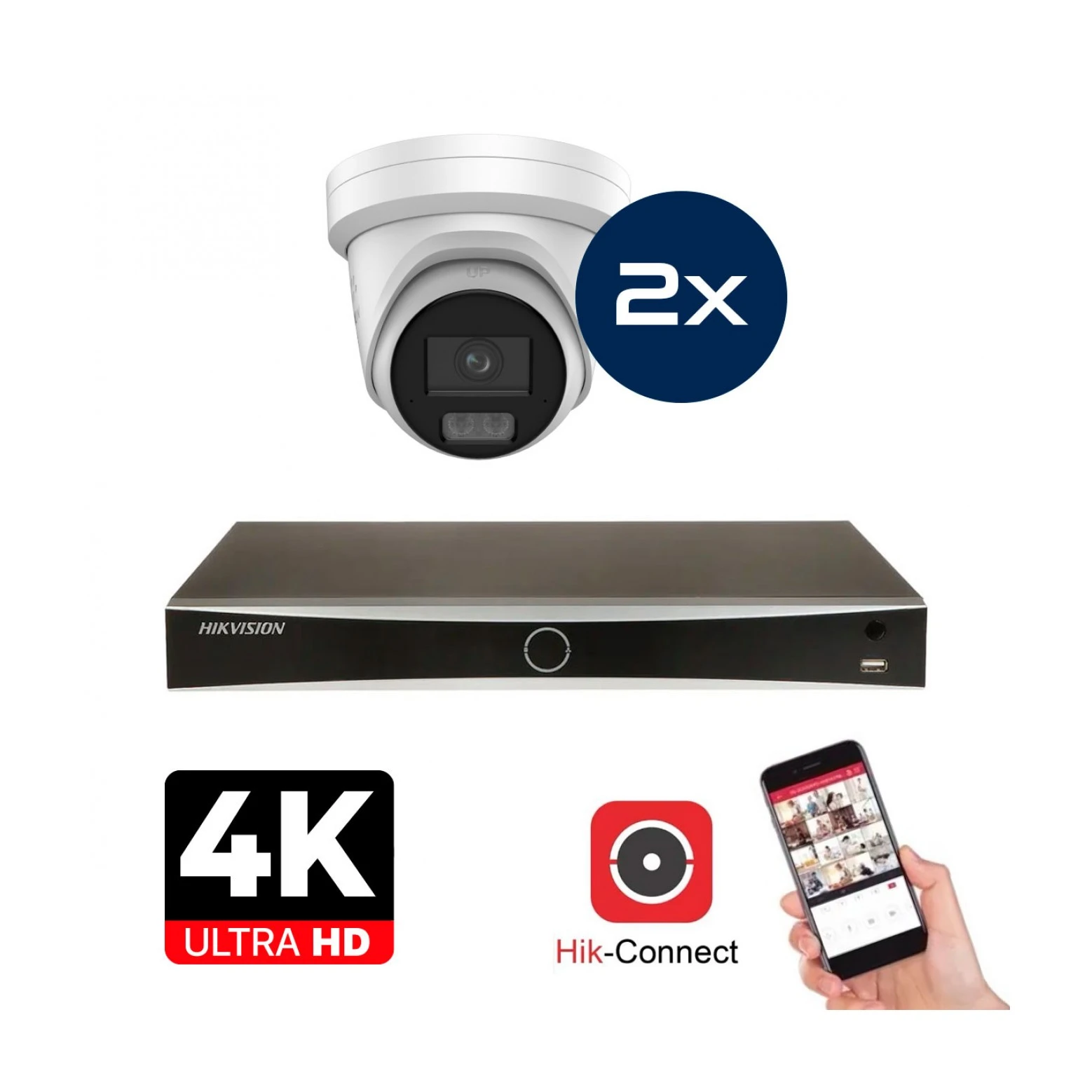 Set di telecamere Hikvision - 2x Colorvu 3.0 - Torretta - 8MP (4K) - Audio en Microfoon - IP - Bianco