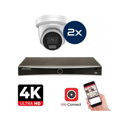 Set di telecamere Hikvision - 2x Colorvu 3.0 - Torretta - 8MP (4K) - Audio en Microfoon - IP - Bianco
