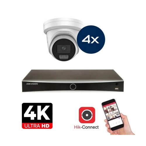 Set di telecamere Hikvision - 4x Colorvu 3.0 - Torretta - 8MP (4K) - Audio en Microfoon - IP - Wit