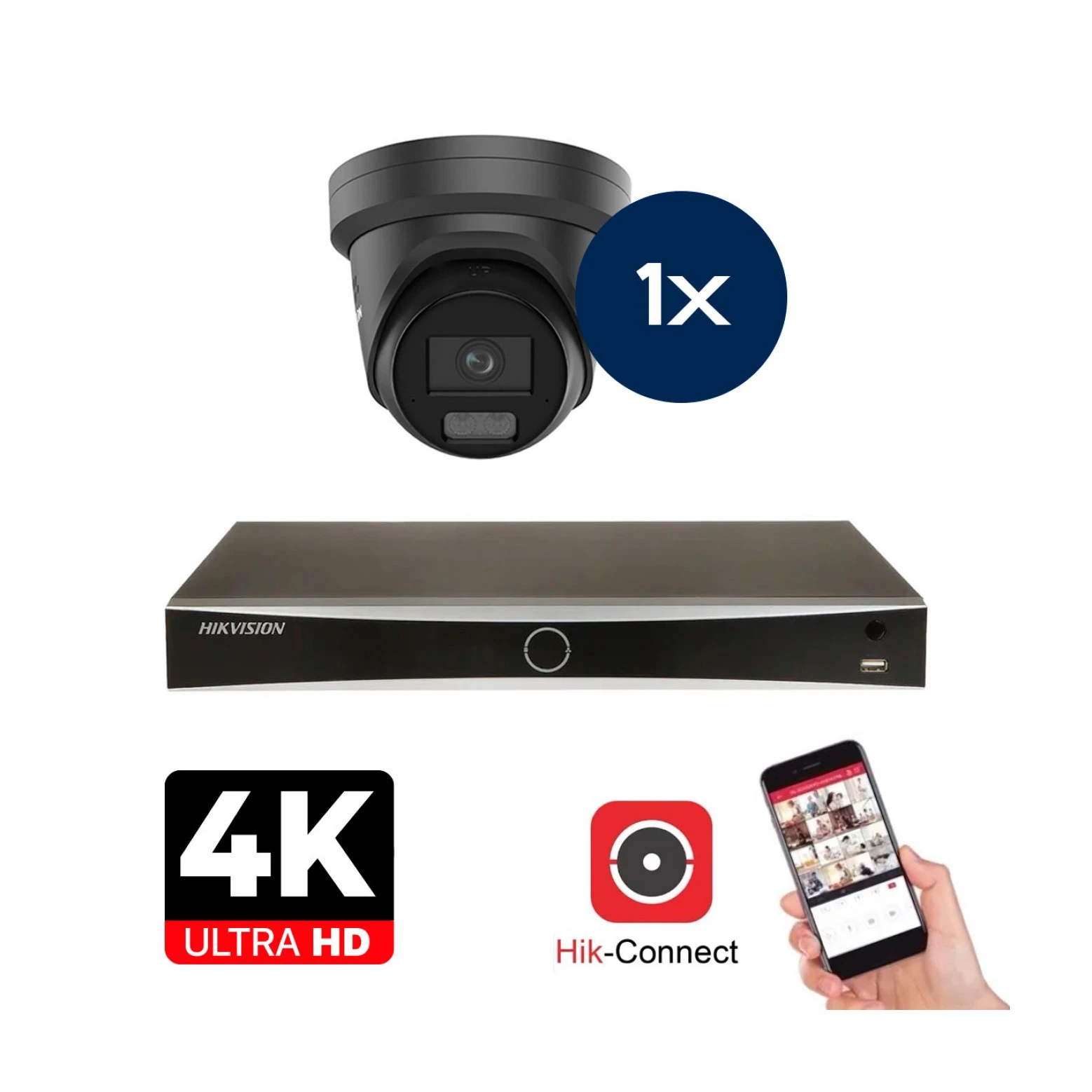 Set di telecamere Hikvision - 1x Colorvu 3.0 - Torretta - 8MP (4K) - Audio e microfoni - IP - Nero