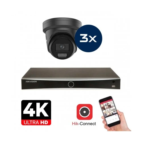 Set di telecamere Hikvision - 3x Colorvu 3.0 - Turret - 8MP (4K) - Audio e microfoni - IP - Nero